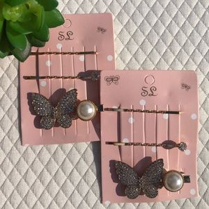 Gold colored hair pins & clips Butterfly & Pearl (set of 2) 🦋💛🤍